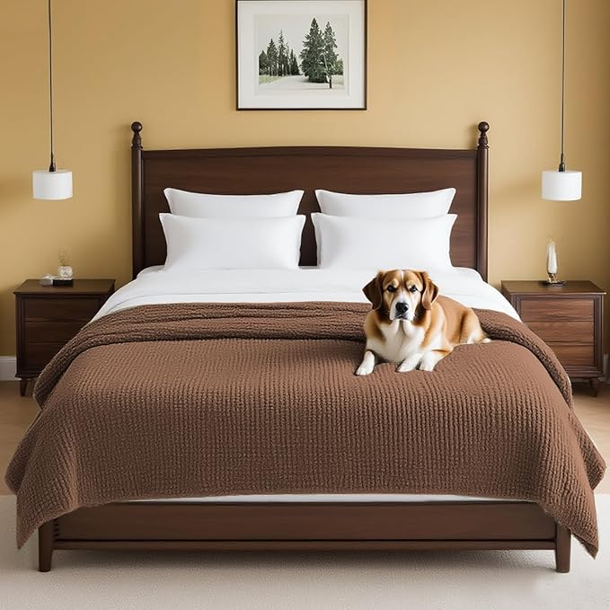H.VERSAILTEX Plush Chenille Couch Cover for Dogs Pets Blanket for Bed Anti-Slip Soft and Durable Furniture Protector for Small Medium Large Cats Washable (52" x 82", Caramel)