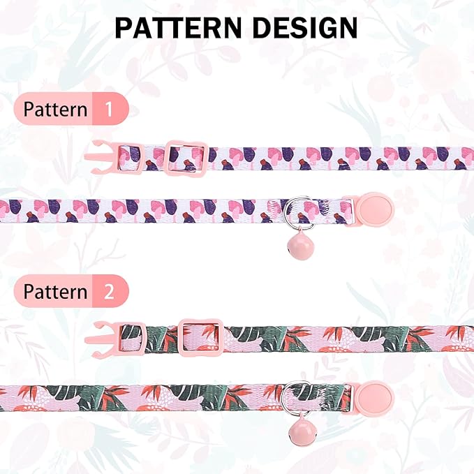Breakaway Cat Collars for Girl Boy Cats, Spring Summer All Weather Cat Collar Personalized Pattern 2 Pack,Cute Classic Safety Buckles and Bells,Adjustable Printed Nylon Colorful Kitten Collar