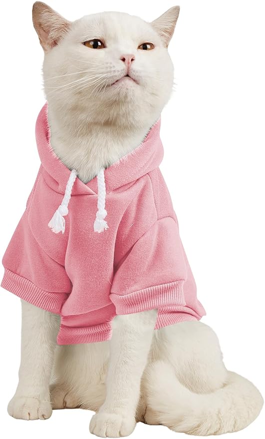 QWINEE Basic Dog Hoodie Sweatshirt Puppy Sweater Warm Cat Costumes Pet Clothes for Chihuahua Puppy Kitten Small Medium Dogs Light Pink Medium