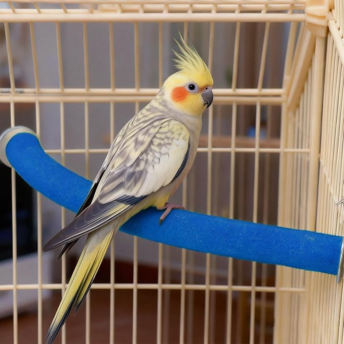 Rypet Parrot Perch Stand Toy Used for Cage Corner for Paw Grinding Clean Stick Exercise, Rough-Surfaced Quartz Bird Perch Standing Cage Accessorie for for Small Parakeets Cockatiel Conures (Blue L)