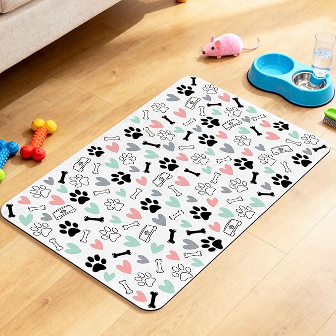 Dog Food Mat for Pet Cat Food Mat, Paws Absorbent Quick Dry Dog Bowl Mats for Food and Water, Non-Slip Cat Pet Feeding Mats for Floor Placemats 12"x20"