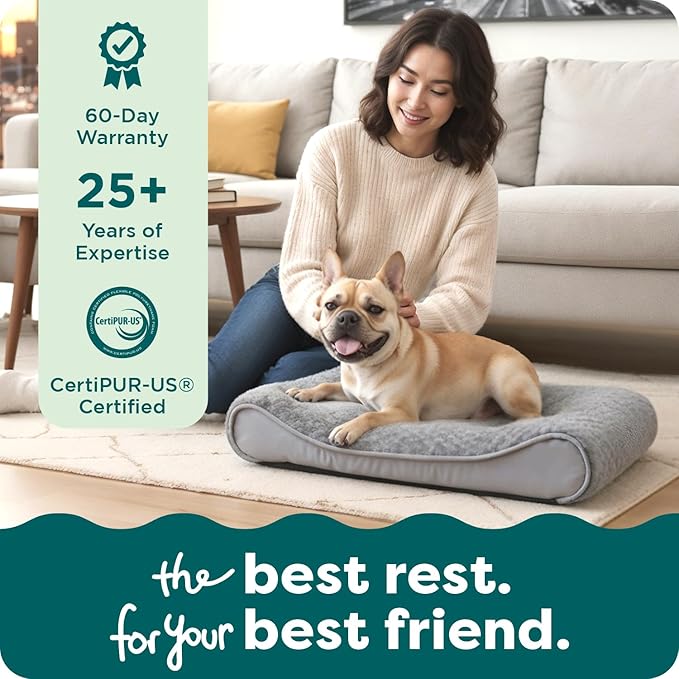 FurHaven Orthopedic Dog Bed for Medium Dogs, Luxe Lounger Contour Mattress with Solid Orthopedic Foam Slab for Joint Support, Removable Washable Cover, Medium, Faux Fur & Suede, Gray