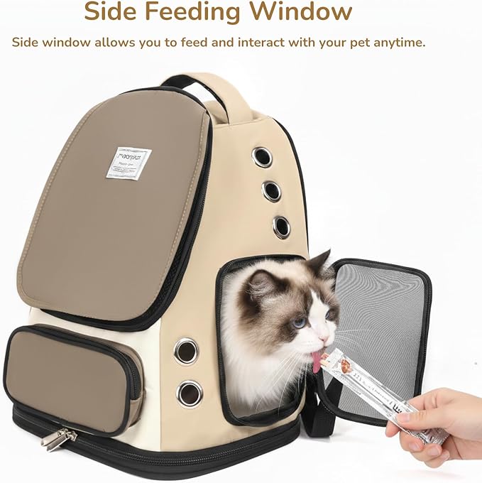 Cat Backpack Carrier, TSA Airline Approved Pet Travel Bag for Small Medium Dogs, Ventilated Hiking Camping Backpack for Cats, Kitten and Puppy up to 18 lbs, Khaki Mesh