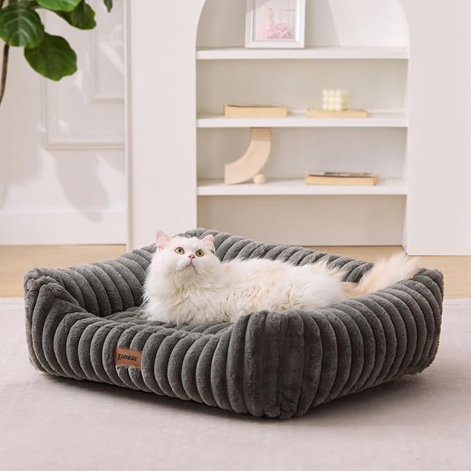 Dog Bed Medium Size Dog - Large Rectangle Orthopedic Pet Bed with Fluffy Washable Cover and Anti-Slip Bottom, 30x24x9inches, Beige