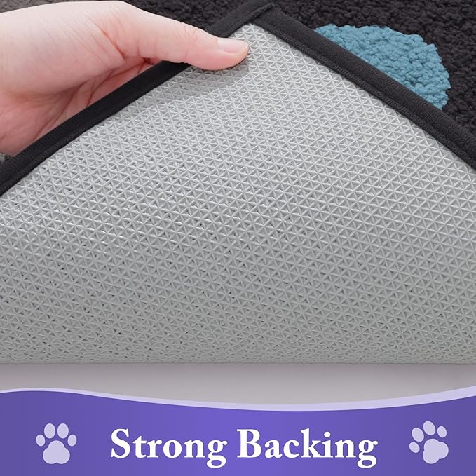 Buganda Dog Door Mat for Muddy Paws, Absorbent Dirt Trapper Non Slip Indoor Doormats, Washable Low-Profile Mat for Mud Dogs, Entryway Carpet for Inside Floor (30x20 Inches, Dark Grey and Blue)