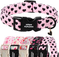 Unique Style Paws Valentine Dog Collar Plastic Buckle with Pendant Black Pink Love Heart Cotton Puppy Collars for Small Medium Large Dogs