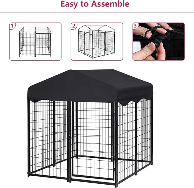 Dog Kennel Outside, 4.5' x 4' x 4' Dog Kennel Outdoor with Roof for Medium Small Dogs, Outdoor Dog Cage Dog Pen with Waterproof & UV-Resistant Cover, 12 Nails for Stablility, 2 Sets
