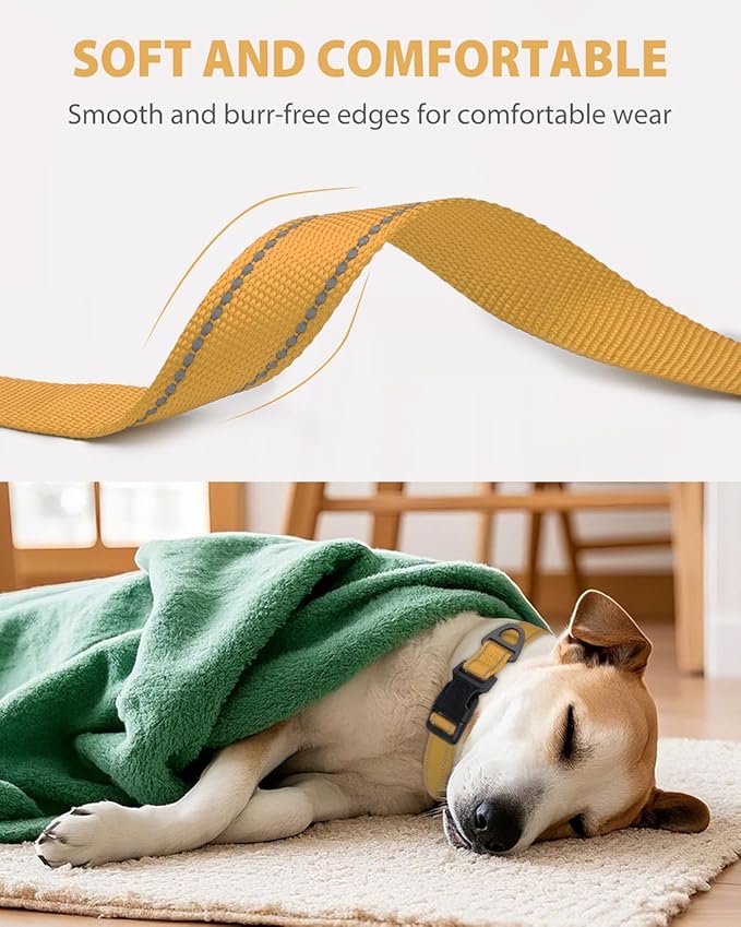 Joytale Large Dog Collar, Reflective and Adjustable Nylon Pet Collar with Quick-Release Buckle for Extra Large Dogs, Khaki, XL