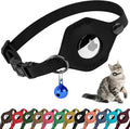 Breakaway Airtag Cat Collar with Removable Bell - Leather Pet Collar with Apple Air Tag Holder - Adjustable GPS Collars for Girl Boy Cats Kitten Puppy - Lightweight, Cute and Comfortable (Black)