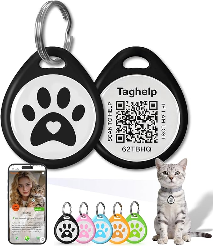 QR Code Cat ID Tag for Collar, Smart Pet ID with Free Online Profile, Instant Scan to Contact Owner, Silent Anti-Lost Cat Tag, No App or Subscription, Black 1”