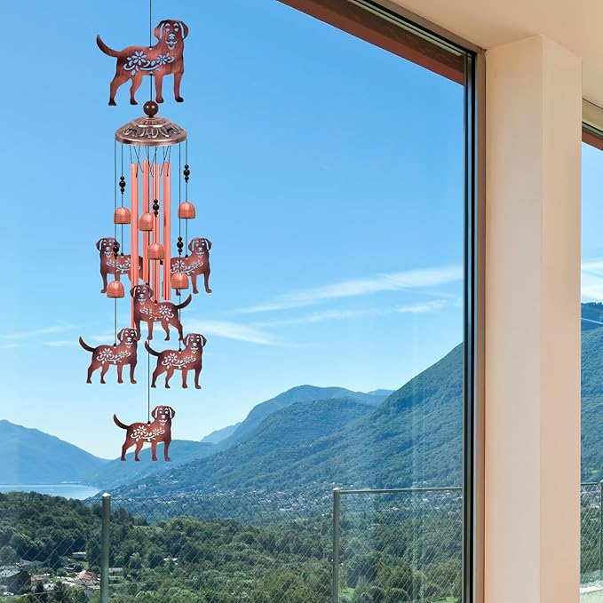 Outdoor Dog Wind Chimes, Gifts for Mom & Grandma & Woman & Family & Neighbor, Dogs Decoration for Home,Garden,Balconies,Room,Patio,Indoor, Mobile Wind Catcher, Memorial Windchime, Blessing Wind Bells