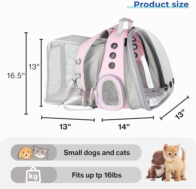Lollimeow Expandable Cat Backpack Carrier for Large Cats & Small Dogs - Airline Approved Pet Bubble Backpack with Dual-Side Expansion, Perfect for Travel, Hiking & Outdoor Adventures, Up to 16lbs