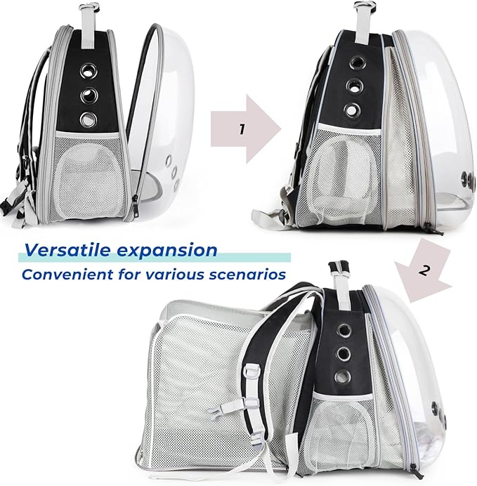 Lollimeow Expandable Cat Backpack Carrier for Large Cats & Small Dogs - Airline Approved Pet Bubble Backpack with Dual-Side Expansion, Perfect for Travel, Hiking & Outdoor Adventures, Up to 16lbs