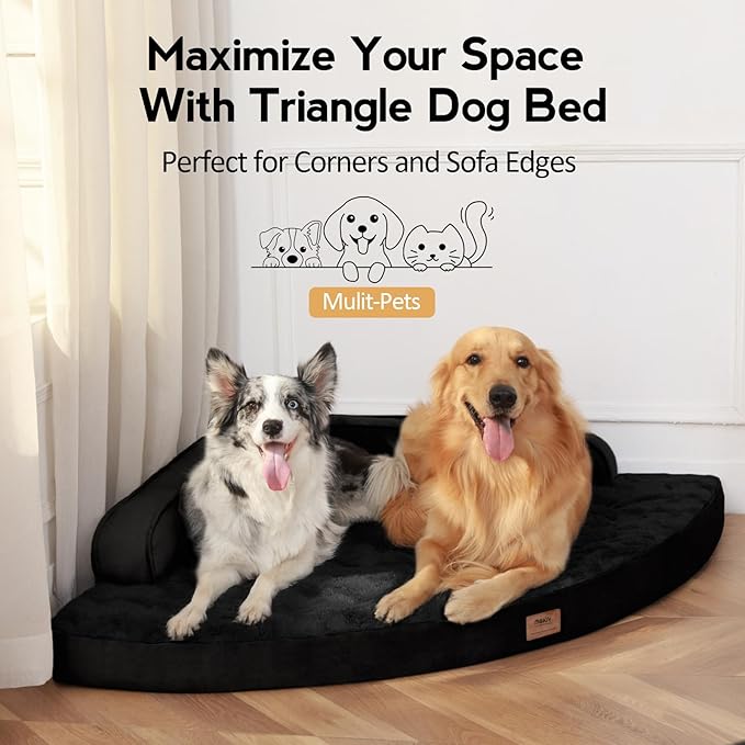 Large Orthopedic Dog Bed with Sides Big Dog Beds with Removable Washable Cover Non-Slip Waterproof Pet Bed for Medium Large Dogs - Black L