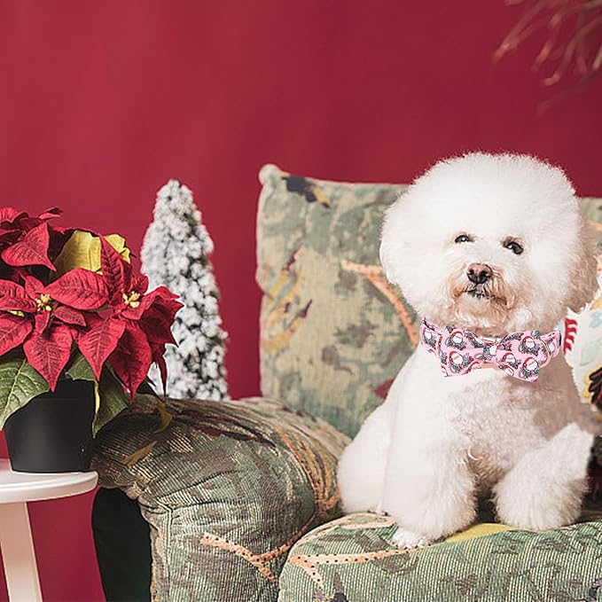 Christmas Dog Collar, Pink Christmas Santa Claus Dog Collar Bow Tie Pet Collars with Bow Adjustable Pet Collars with Premium Metal Buckle Dogs Necklace for Large Girl Dogs