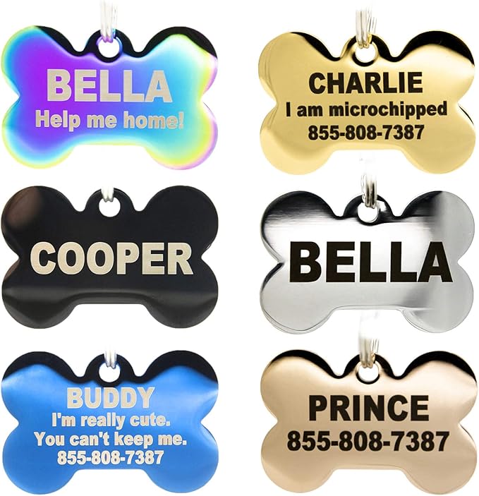 Engraved Dog Tags Personalized - Stainless Steel Engraved Dog Cat ID Tags Front & Back up to 8 Lines of Text Color Plating Gold, Rose Gold, Blue, Black, Nebula by PetANTastic
