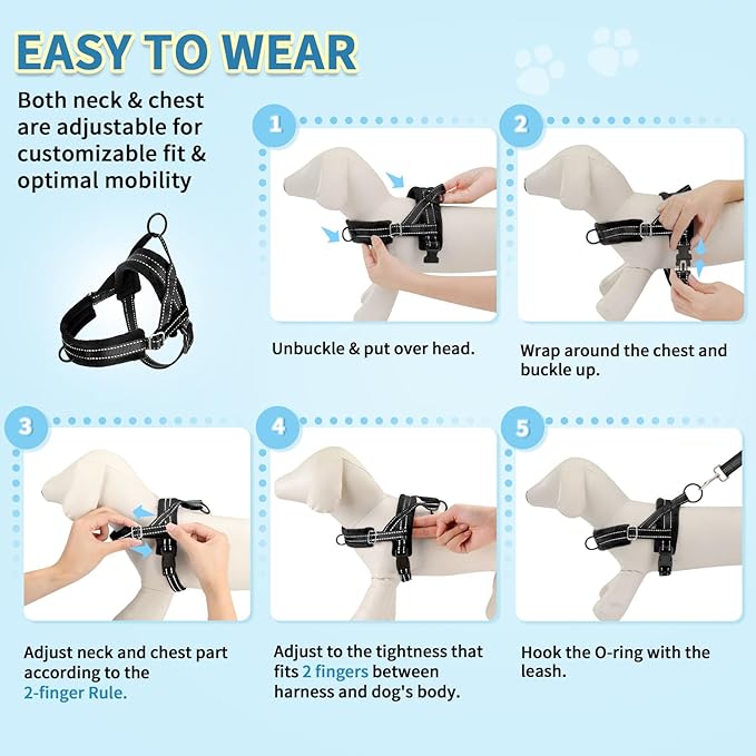 SlowTon No Pull Small Dog Harness and Leash Set, Puppy Soft Vest Harness Neck & Chest Adjustable, Reflective Lightweight Harness & Anti-Twist Pet Lead Combo for Small Medium Dogs (Black, S)