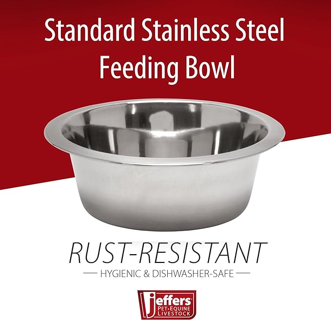 Jeffers Pet Standard Weight Stainless Steel Bowls for Dogs, Cats, Puppies, Kittens, Food & Water, Durable Feeding Dish, Travel, Camping, Indoor Outdoor Use, Dishwasher Safe - 3 Quart 2 Pack