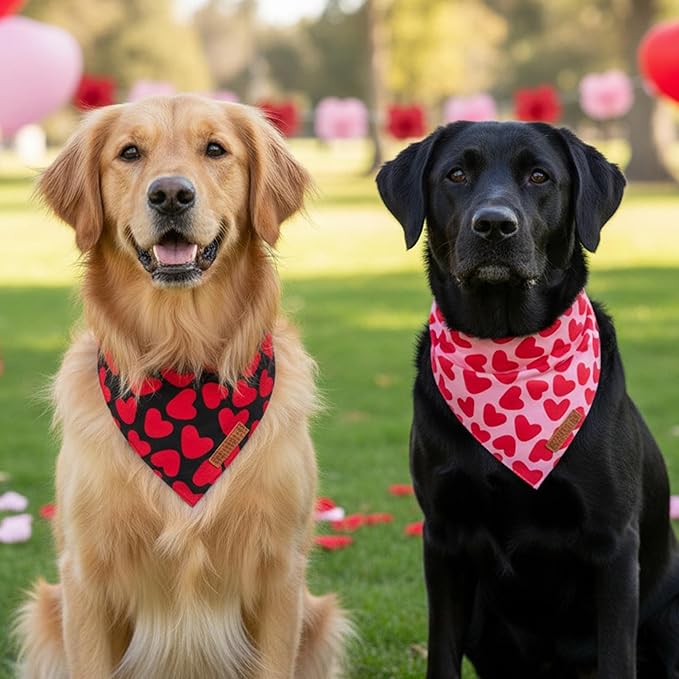 ADOGGYGO Valentine Dog Bandana 2 Pack, Reversible Red Pink Heart Pet Scarf Bib, Adjustable Fit Valentine Bandanas for Extra Large Dogs (X-Large)