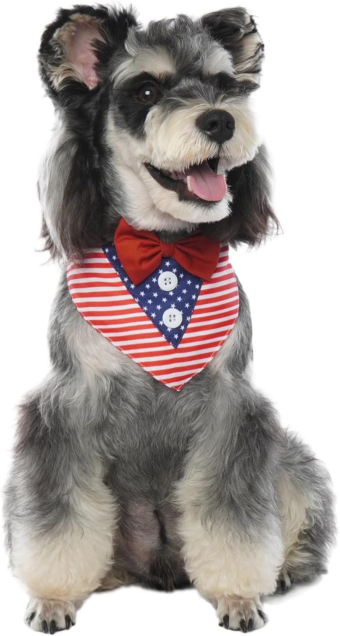 FUAMEY Dog Tuxedo American Flag for Large Dogs,Dog Formal Suit Dogs Attire Pet Bow Tie Puppy Party Costumes Cat Tux Outfits Pets Bandana Cosplay Adjustable Bowties 4th of July Independence Day L