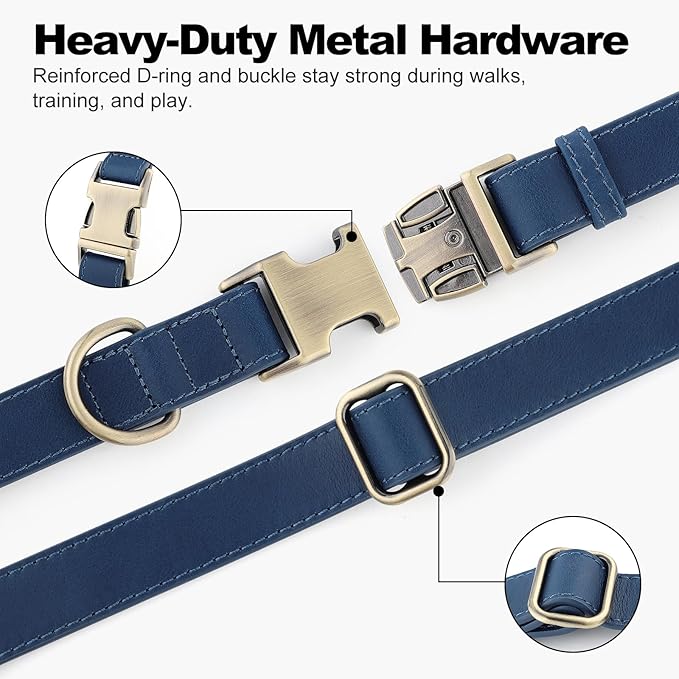 Plutus Pet Genuine Leather Dog Collar – Adjustable Pet Collar with Quick Release Metal Buckle, Soft Real Leather for Small Medium Large Dogs, Heavy Duty & Skin-Friendly (Royal Blue, XS)