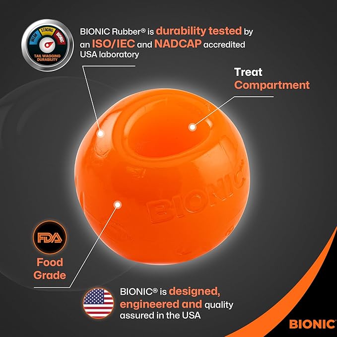 BIONIC Ball Dog Toy, Medium - Interactive Dog Chew Toy That Stands Up to The Toughest Chewers, for Dogs Between 15-35 lbs. (7-15 kg.)