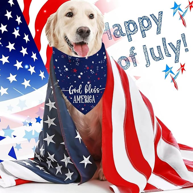 4th of July Dog Bandanas, Patriotic Party Pet Decorations 2 Pack, Adjustable Independence Day Holiday Bandana American Flag Triangle Bibs Cat Scarf Set