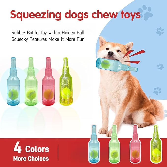 Tennis Ball in Bottle Dog Toy [2025 New Upgrade] Reinforced and Thickened Rubber Bottle Dog Chew Toy with Ball Squeaky Fetch Toy Tough (Yellow, Large)