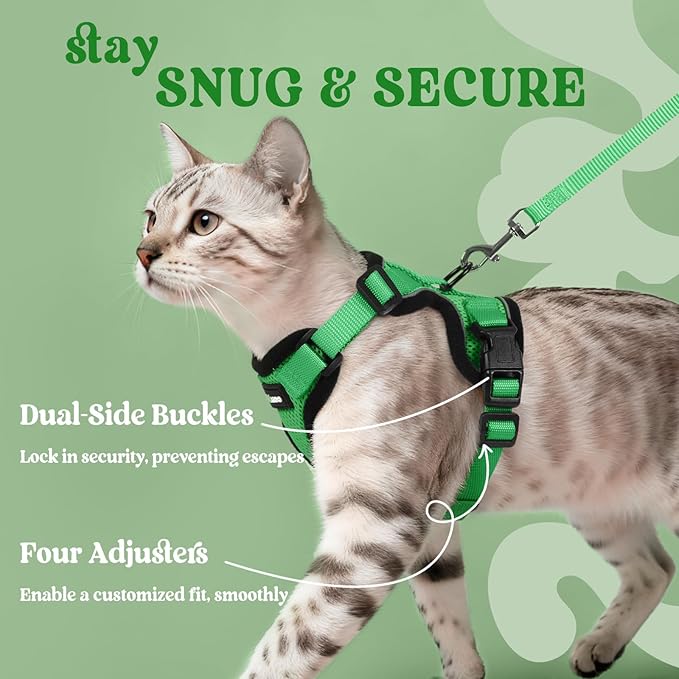 rabbitgoo Cat Harness and Leash for Walking, Escape Proof Soft Adjustable Vest Harnesses for Cats, Easy Control Breathable Reflective Strips Jacket, Grass Green, XS