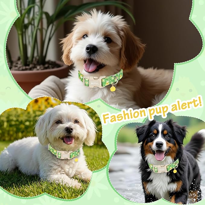 Easter Dog Collar for Large Dogs, Easter & Spring Theme Large Dog Collar with Cute Chick Hatching Pattern, Adjustable Easter Dog Collars Girl Boy Collar for Dogs -L