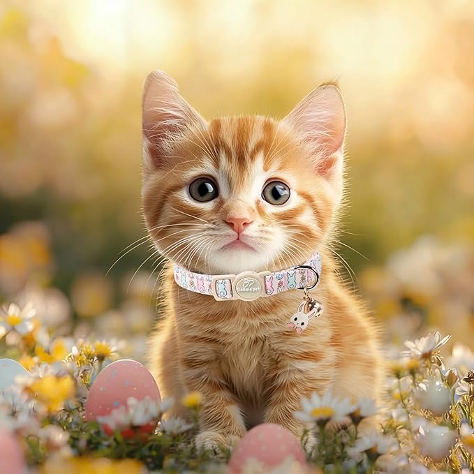 2 Pack Easter Bunny Cat Collars - Cute Breakaway Easter Cat Collar with Bell & Bunny Pendant, Adjustable Spring Holiday Pink Blue Kitten Collars for Boy Girl Cats