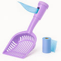 2-in-1 Pooper Scooper with Bag Attachment, Cat Litter Shovel Scoop with Bag, Built-in Dispenser, Includes Trash Roll, Rinse-Clean, Anti-Stick, Smart Sifter, Long Handle (Lilac)
