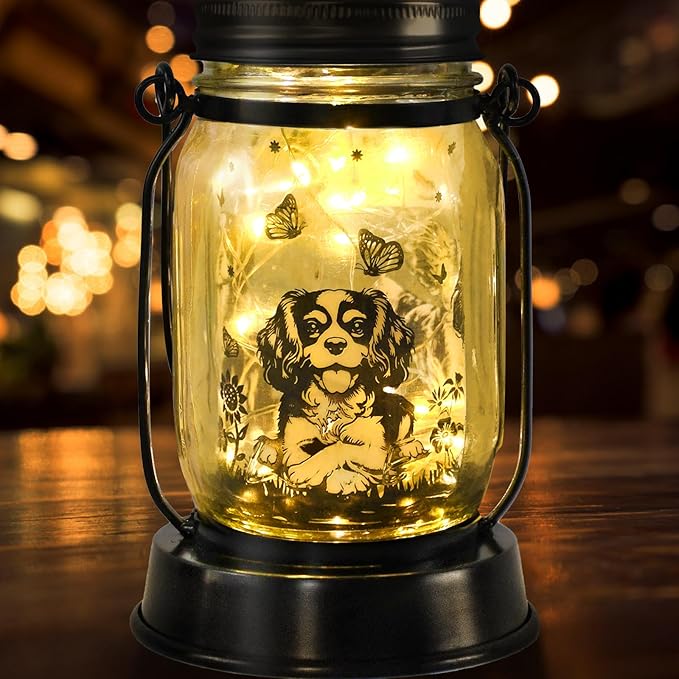 Cavalier King Charles Spaniel Gifts for Women/Men Cavalier Solar Lanterns Mom Birthday Dog Lovers Lantern Pet loss Dog Memorial Lights Solar Garden Decoration for Yard, Patio,Backyard,Porch Torches