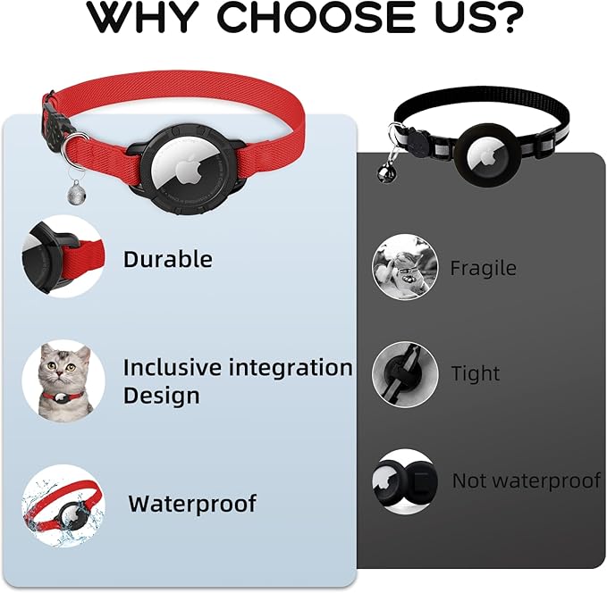 AirTag Cat Collars, Stretchy Collar with Apple AirTag Holder and Bell, Breakaway Ultra Design Elastic GPS Tracking Collars for Cats and Puppies, (7.5-12.5 Inch), Red