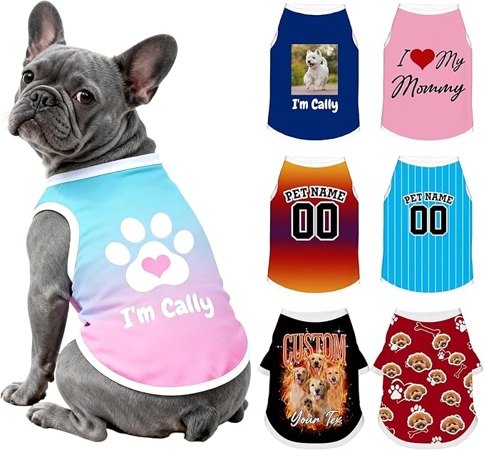 Custom Dog Shirt with Name Photo Text Logo Personalized Dog Pullover Shirts Customized T Shirt Clothes Gifts for Small Medium Large Dogs Cats Pet