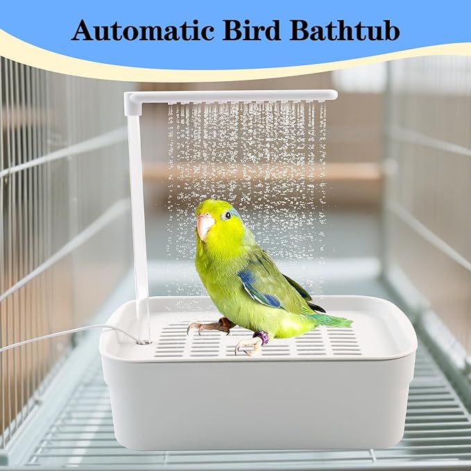 Automatic Bird Shower with Pump,Electric Bird Bath for Cage Water Circulated Indoor Parrot Bath Shower with USB Power Plug Bathwater Cycle Conure Bathtub for Parakeet Cockatiel Lovebird