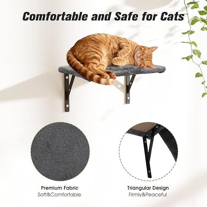 COZIWOW Wall Mounted Cat Furniture, Cat Wall Shelves and Perches, Floating Cat Shelves for Wall Set of 5 (Grey)