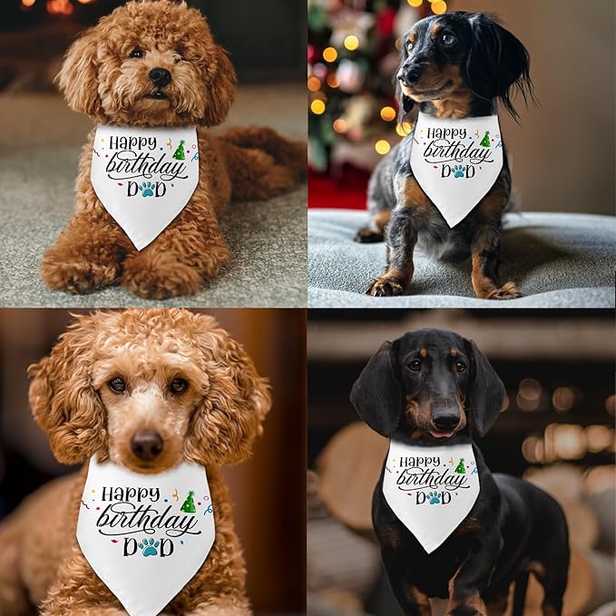 Happy Birthday Dad Black Dog Bandana Pet Scarf Accessories Funny Cute Puppy Bandana Birthday Party Accessorie Gifts for Dog Dad Lovers