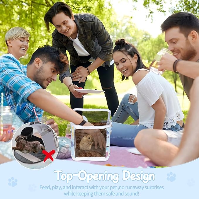 Guinea Pig Carrier Bag with Water Bottle，Travel Portable Small Animal Carrier Sling Pouch, Clear Window Carrier Backpack for Hamster Bunny Gerbil Hedgehog Sugar Glider Lizard Bird.(Blue)