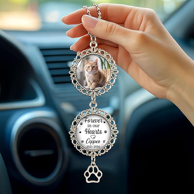 Hyturtle Personalized Pet Memorial Car Hanging Ornament - Custom Photo Pet Memorial Gifts Rearview Mirror Hanging Accessories - Loss of Cat Sympathy Gift - Pet Memorial Gifts for Cats