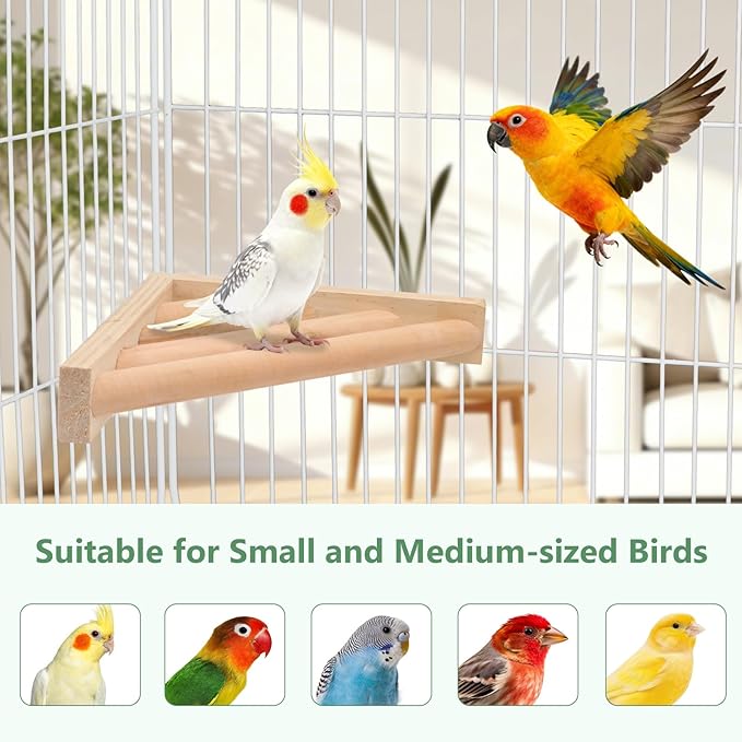 Litewoo Bird Perch Corner Platform Stand Shelf for Birds Budgie Parakeet Cockatiel Conure Cockatoo（2PC）
