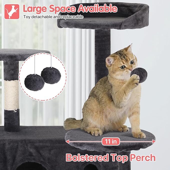 70in Cat Tree Cat Climbing Tower with Scratching Post, Cats House Perch Kitten Tree Condo Wood Playhouse, Pet Trees Tower for Indoor Cats, Dark Gray