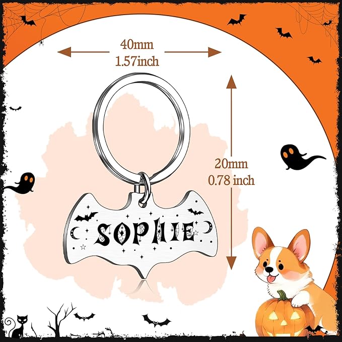Personalized Pet Tags for Dog Cat, Custom Halloween ID Tags for Dogs, Dog Name Tags Engraved for Pets, Boo Basket Stuffers, Halloween Gifts for Dogs Lovers (Bat)