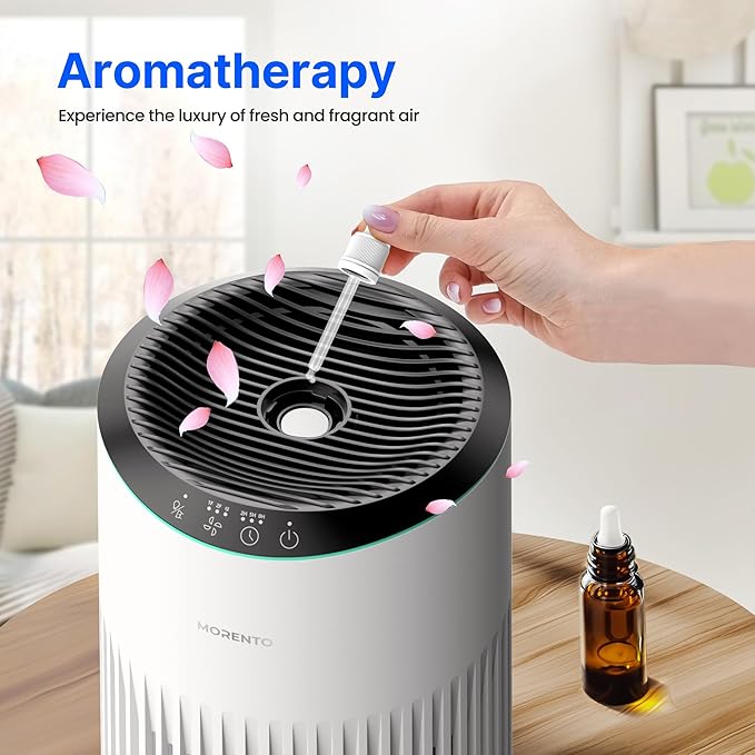 Air Purifiers for Bedroom Home with Sleep Mode for Smoke Pet Dander Odors, Small Air Purifier with Fragrance Sponge, Blue Ambient Light, 23dB Quiet, 2 Pack White