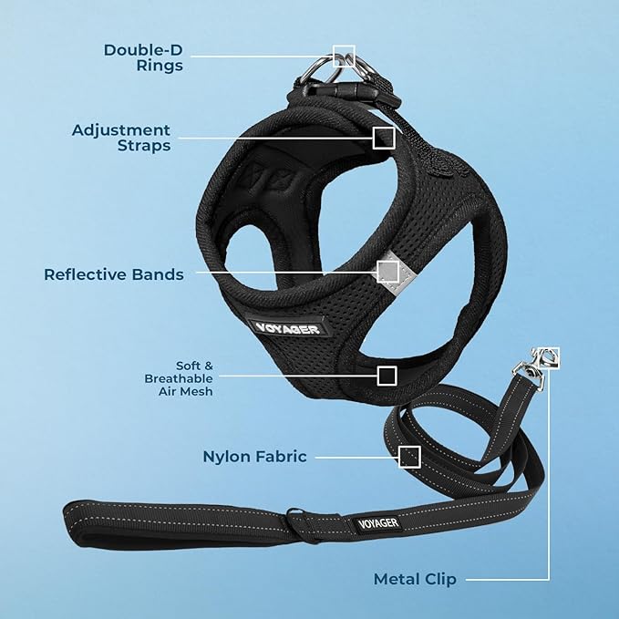 Best Pet Supplies Voyager Step-in Air All Weather Mesh Harness and Reflective Dog 5 ft Leash Combo with Neoprene Handle, for Small, Medium and Large Breed Puppies - Set (Black), M