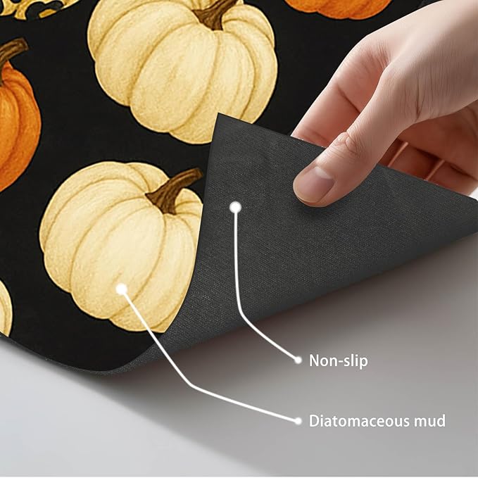 Fall Pumpkin Pet Feeding Mat Thankgiving Theme Dog and Cat Food Mat Non Slip Pet Bowl Mats with Leopard and Polka Dot Pumpkin Design for Autumn Home Kitchen Cat Accessories 24" x 16"