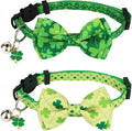 ADOGGYGO St. Patrick's Day Cat Collars with Bow Bell, Breakaway Cat Bowtie Collar Green Shamrock Pattern Saint Patrick Collars for Girl Boy Cats Kittens (St. Patrick's Day)
