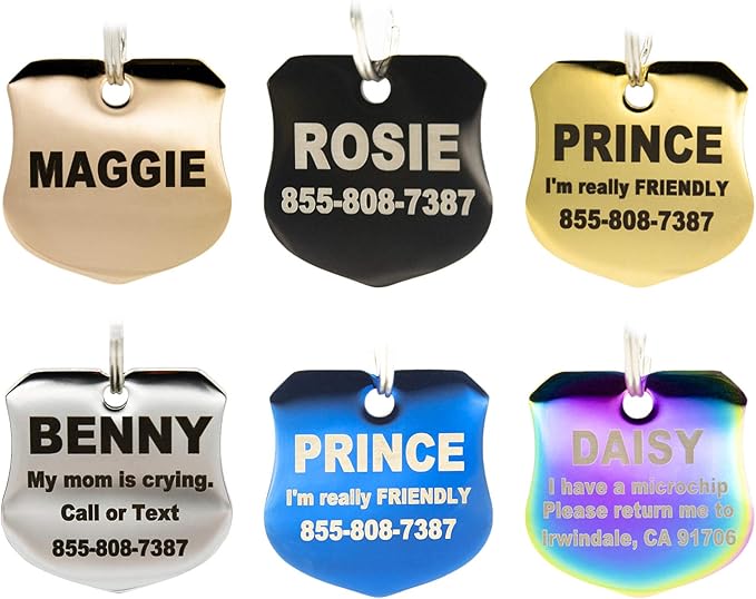 Engraved Dog Tags Personalized - Stainless Steel Engraved Dog Cat ID Tags Front & Back up to 8 Lines of Text Color Plating Gold, Rose Gold, Blue, Black, Nebula by PetANTastic
