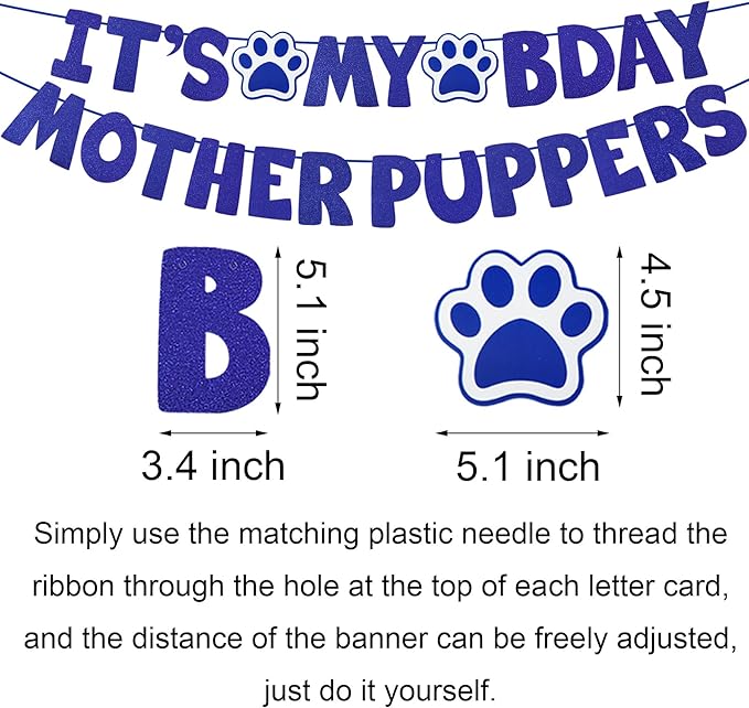 Dog Birthday Party Supplies, Multi Sizes Dog Birthday Hat with Numbers Bandana Bow Tie It’s My Bday Mother Puppers Sign Banner for Medium Large Dogs Pets (Large, Blue)