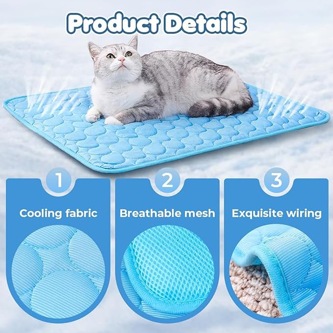 Dog Cooling Mat, Pet Cooling Mats, Summer Cool Pads Pet Mat Outdoor for Dogs & Cats, Machine Washable (Blue, L: 70×55 cm | 28×22")